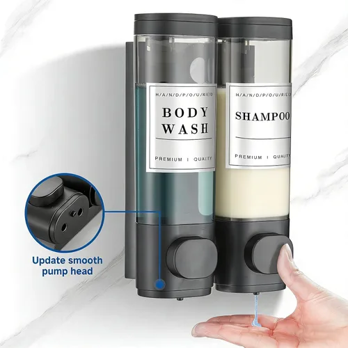 Vista 4 de Dispensador de champú y acondicionador de baño, dispensador de jabón de ducha montado en la pared, dispensador de champú para pared de ducha, sin