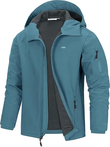 Vista 11 de 33,000ft Chaqueta de softshell con capucha para hombre, impermeable, ligera, aislada, cortavientos, forro de forro polar, chaqueta de lluvia Verde
