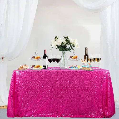Vista 8 de Partisout - Mantel redondo de lentejuelas de 48 pulgadas color rosa brillante - Cubierta de mesa con purpurina brillante para boda, cumpleaños Rosa