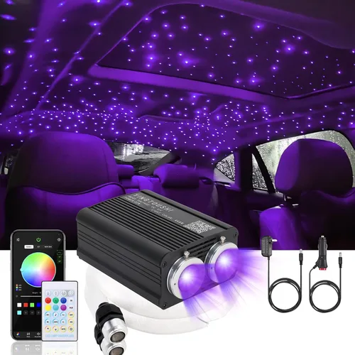 Vista 9 de Twinkle Headliner Star Light Kit 500Pcs* 0.03in* 9.8ft Luces de fibra óptica APP/control remoto, sonido RGBW activado, modo de música, para techo