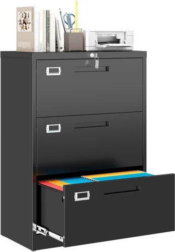 Vista 13 de MIIIKO Archivador lateral de 2 cajones, archivador de metal negro con cerradura, archivadores de almacenamiento de cajones para oficina en casa