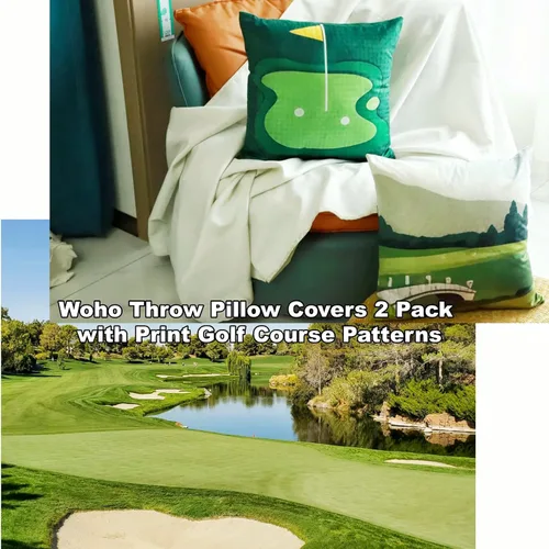 Vista 7 de Woho Juego de 2 fundas de almohada decorativas de golf de 18 x 18 pulgadas, funda de almohada con estampado de campo de golf holandés con cremallera