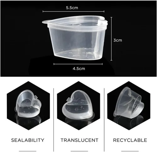 Vista 3 de Caja de alimentos con forma de corazón de 1.5 fl oz, con tapas, contenedor de almacenamiento de plástico desechable, caja de pigmentos