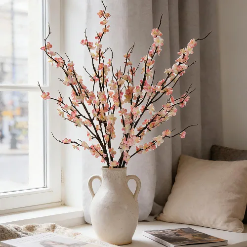 Vista 11 de LESING 4 tallos artificiales de flor de cerezo de 41.4 pulgadas, tallos largos realistas de seda falsa, ramas de flores artificiales para mesa