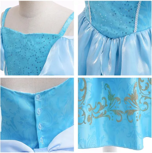 Vista 47 de Vestido de cumpleaños de princesa Cenicienta para niñas, disfraz de Halloween, concurso de Navidad, fiesta de baile con accesorios