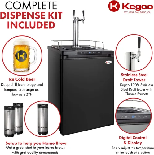 Vista 2 de Kegco 3PHBK309B-2 Dispensador de barriles, 2 grifos, negro