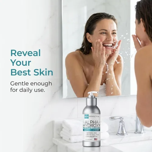 Vista 5 de Skin Perfection Limpiador probiótico de ácido alfa hidroxi, gel salicílico láctico, exfoliante, refina los poros grandes, sin parabenos, sin sulfatos