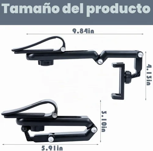 Vista 2 de Soporte para Teléfono con Visera Solar, Soporte para Teléfono con Espejo Retrovisor Giratorio 360°, Soporte para Teléfono Celular para Visera Solar