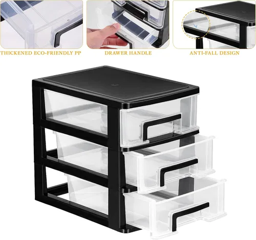 Vista 8 de Homoyoyo 3 cajones de plástico de oficina pequeño Rv baño almacenamiento para espacios pequeños Cajones de plástico Organizador