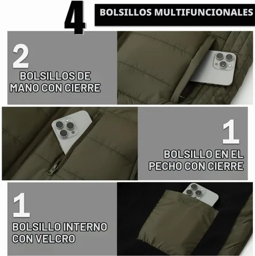 Vista 4 de Msmsse Chalecos de Abrigo para Hombre Chalecos de Invierno Acolchados con Relleno Chaleco Gilet Cuello Levantado Chaleco Puffer Cálido 01 Verde