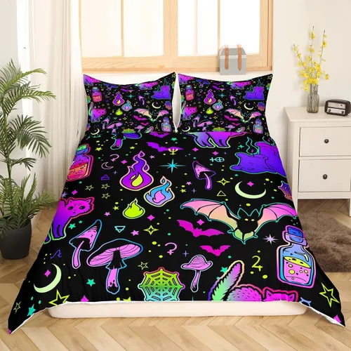 Vista 18 de Feelyou Funda de edredón de Halloween, tamaño individual, con 1 funda de almohada, decoración de Halloween, juego de ropa de cama con estampado