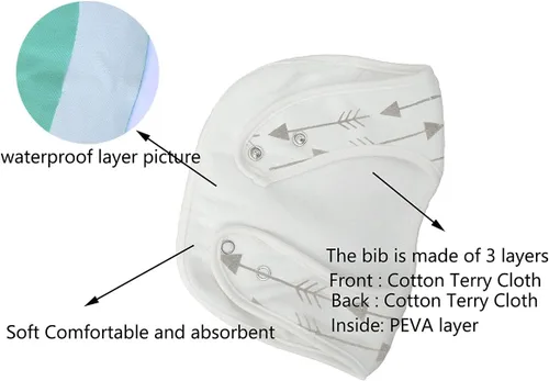 Vista 3 de Maiwa Baberos impermeables de tela de rizo para bebé con broches para recién nacido, baba y dentición para bebé