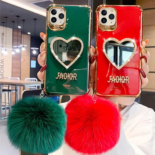 Vista 5 de Funda para teléfono con espejo de maquillaje, lujosa funda con marco en forma de corazón, bonita funda protectora brillante para iPhone, Blanco