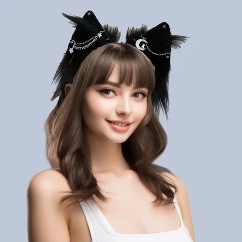 Vista 8 de VIGVAN Accesorios de orejas de gato para cosplay, punk, gótico, cruz, orejas de gato, pinzas para la cabeza