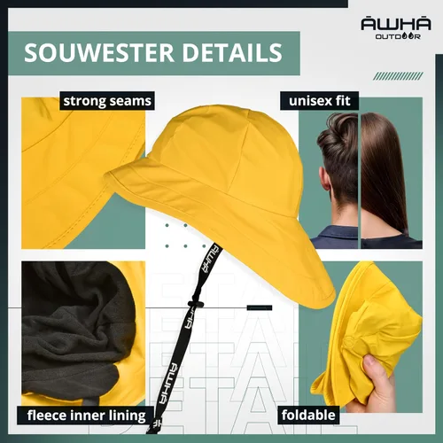 Vista 5 de AWHA Souwester, sombrero de lluvia, gorra impermeable con ala ancha y orejeras