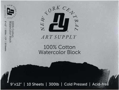 Vista 8 de New York Central Bloque de acuarela, prensa fría de 300 libras/22.58 oz/m², 4 x 10 pulgadas, 10 hojas en total, papel de acuarela archivado