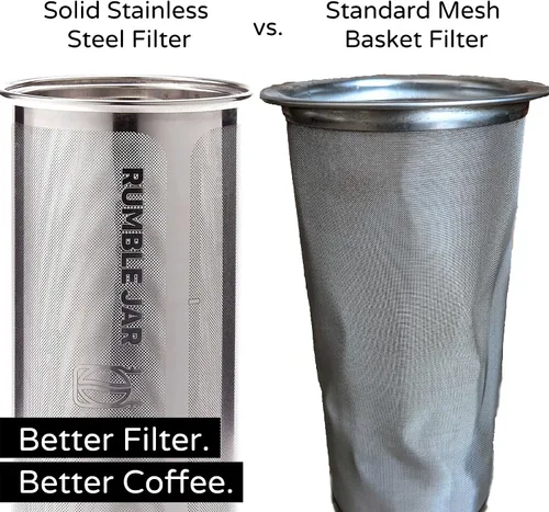 Vista 4 de Rumble Jar - Cafetera fría de próxima generación para tarros Mason - El filtro de 200 micrones es ideal para granos gruesos y café más fuerte