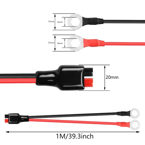 Vista 3 de O Ring Terminal to Battery Connector Cable, 12AWG 45A Connector and 8mm(0.3inch) Terminal Ring Power Cable for Solar Panel Kit and Battery