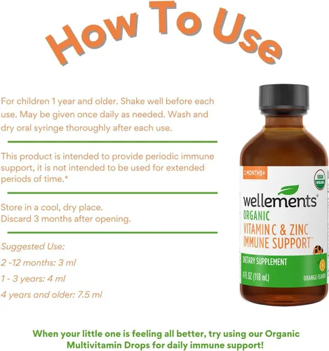Vista 7 de Wellements Jarabe orgánico de apoyo inmunológico para niños con vitamina C y zinc durante más de 2 meses (4 onzas líquidas) Apoyo inmunológico*