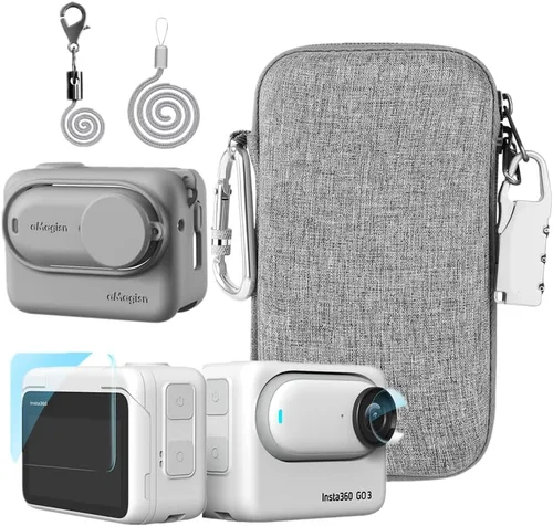 Vista 10 de Kit de accesorios compatible con Insta360 GO 3 [Funda de silicona para cámara y tapa de lente] [2 piezas de película protectora de pantalla 3D]