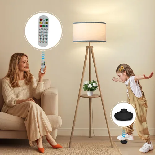 Vista 3 de EOEYYOYB Lámpara de pie con 3 modos de luz ajustables: lámpara de pie con trípode de madera, moderna lámpara de pie LED con brillo regulable