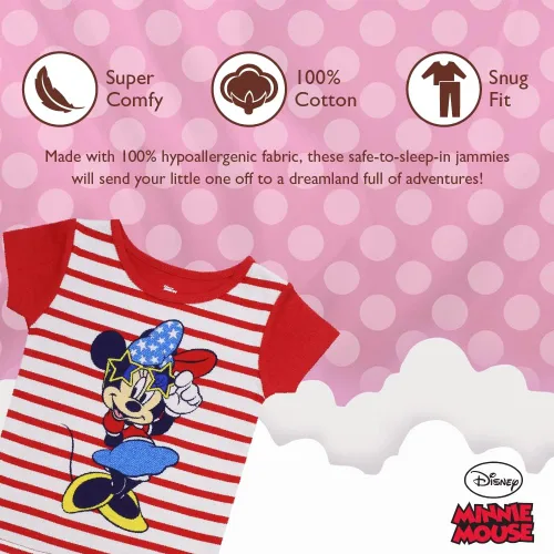 Vista 3 de Disney Girls' Minnie Mouse 2-Piece Snug-Fit Cotton Pajamas Set