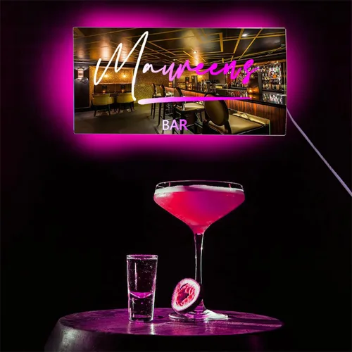 Vista 4 de Espejo de barra de nombre LED personalizado, letreros de neón iluminados para decoración de pared para bar en casa, día de San Valentín y regalos