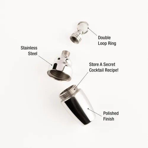Vista 2 de Collar de coctelera más pequeño jamás - Colgante de acero inoxidable Accesorio de barra novedoso para camareros y amantes de los cócteles, Acero