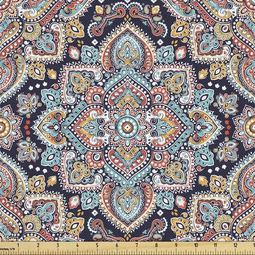 Vista 35 de Ambesonne Tela para Amantes de los Perros por Yarda, Perro Salchicha de Dibujos Animados Dachshund Cachorro con Pijamas a Rayas Flores y Mariposas