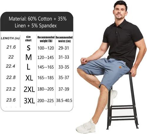 Vista 6 de JustSun Pantalones cortos casuales de algodón para hombre, ajuste clásico, con cintura elástica y bolsillos
