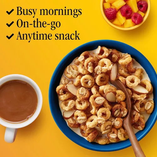 Vista 7 de Cheerios Cereal de desayuno de almendras crujientes de avena, hecho con grano entero, tamaño grande, 18.2 onzas 25% More Almonds, 30g Whole Grain