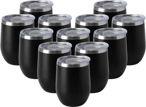 Vista 8 de HASLE OUTFITTERS Vaso de vino de 12 onzas con tapa, copas de vino sin tallo, tazas de viaje al vacío de doble pared, taza de café de acero Acero