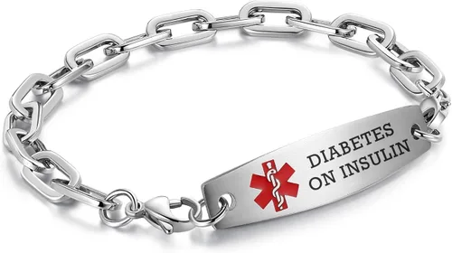 Vista 118 de Brazaletes de alerta médica ajustables de 7.5" a 9" para mujer/hombre, de acero inoxidable, intercambiables Cadena de bloque