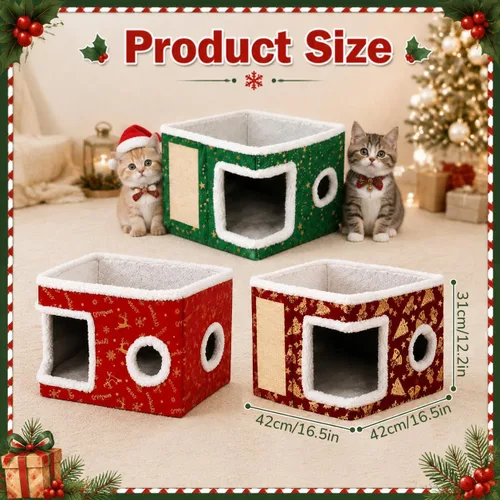 Vista 2 de Cama de Navidad para gatos grandes para interiores con almohadilla para Verde