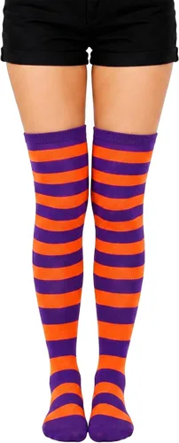 Vista 8 de Calcetines altos para mujer, calcetines altos a rayas hasta el muslo Bandera estadounidense