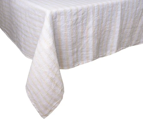 Vista 2 de Mantel color beige, mantel a rayas beige 100% lino para mesas rectangulares (98 x 63), mantel lavable estilo granja para comedor, cocina, fiestas
