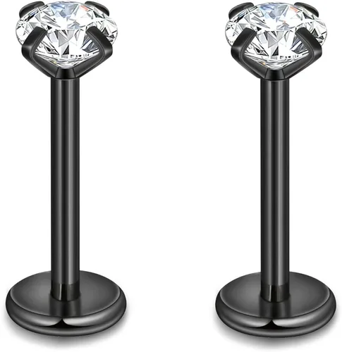 Vista 29 de CANDYFANCY Pendientes de 16 g, 2/3/4 mm, con circonia cúbica, triple hélice delantera, para cartílago de la oreja, Tragus, piercing de labio 16
