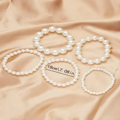 Vista 2 de YangQian Juego de pulseras elásticas de perlas en capas para mujer, pulseras apilables para niñas, disfraz de varias capas, pulseras de perlas