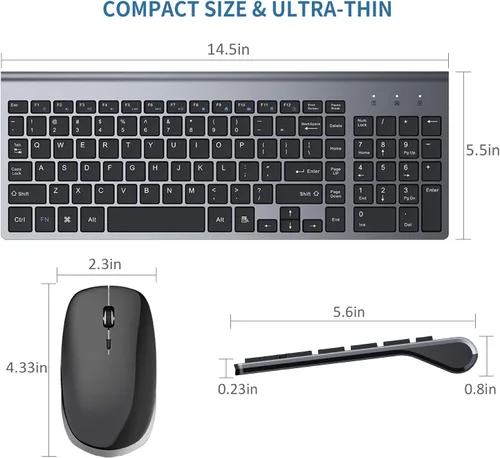 Vista 2 de FENIFOX Teclado y mouse inalámbricos, USB 2.4 GHz, silencioso, silencioso, perfil bajo, compacto, tamaño completo, plano, delgado, portátil