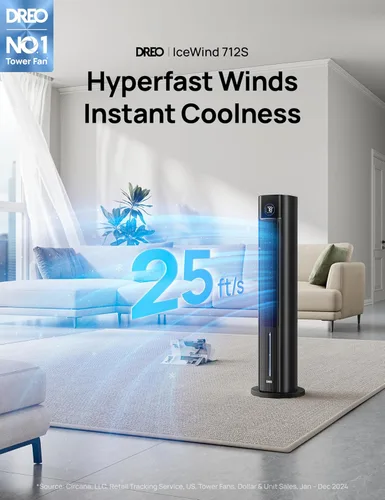 Vista 2 de DREO Ventilador de torre para dormitorio, ventiladores de enfriamiento de 43 pulgadas que soplan aire frío 2025 actualizado, enfriador de aire