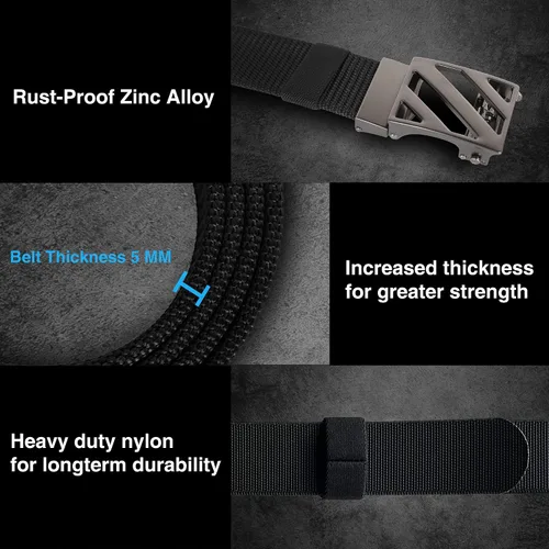 Vista 5 de YOETEY Ratchet Tactical Belt for Men - 1.5" Military Nylon Web Belts for Heavy Duty Work - Slide Buckle Fit Pants Fibra de Carbono Imperial - Negro