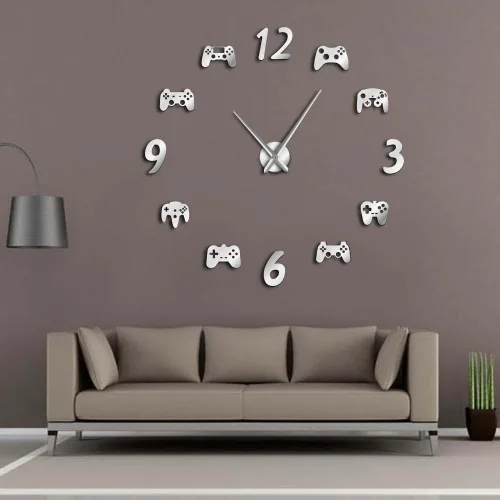 Vista 9 de The Geeky Days Controladores de videojuegos DIY Reloj de pared grande para jugadores, decoración de sala de juegos, diseño moderno, sin juegos Negro