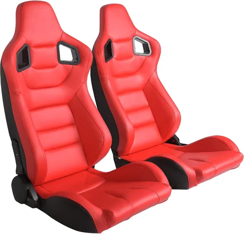 Vista 10 de Asientos de Carreras 2 Piezas Asientos Bucket Reclinables con 2 Deslizadores Asientos de Cuero PU Ajustables Asientos Deportivos Universales