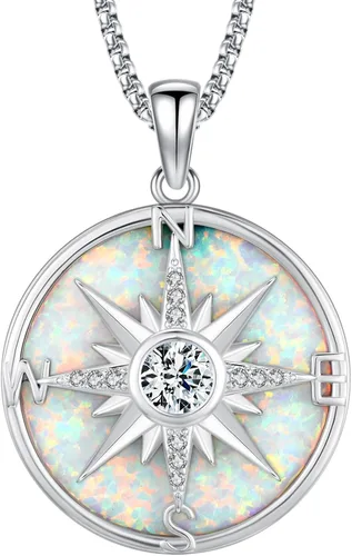 Vista 15 de Collar de Brújula para Hombres y Mujeres de Plata de Ley 925 con Colgante de Urna para Cenizas, Colgante de Medallón con Foto, Collar de Ancla