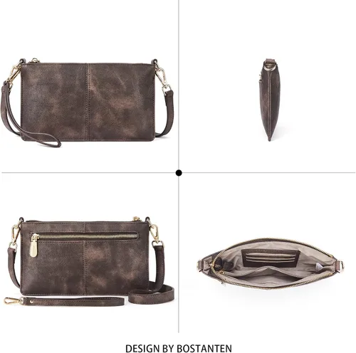 Vista 6 de BOSTANTEN Monederos pequeños para mujer, bolsos cruzados de cuero, monederos de mano sobre