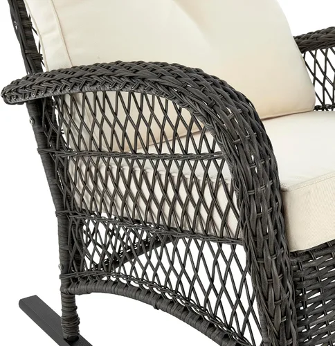 Vista 5 de Manhattan Comfort Fruttuo - Mecedora para exteriores con cojines impermeables extraíbles, hecha de ratán de acero, mecedora de patio resistente a