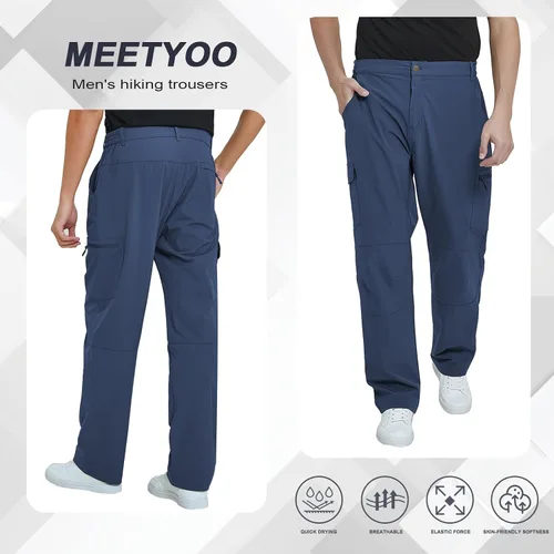 Vista 2 de MEETYOO Pantalones cargo de senderismo para hombre, impermeables, tácticos, ligeros, elásticos, para acampar