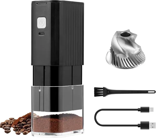 Vista 10 de VEVOK CHEF Molinillo de café eléctrico portátil, molinillo de grano de café cónica ajustable, molinillo de un botón con recargable por USB, parada