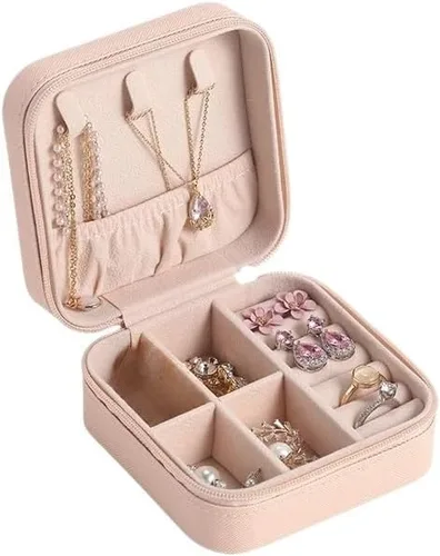 Vista 6 de Joyero Caja De Almacenamiento De Joyería Portátil De Cuero, Mini Organizador De Joyas, Exhibición De Joyas De Viaje, Estuche Con Cremallera, 1 Negro