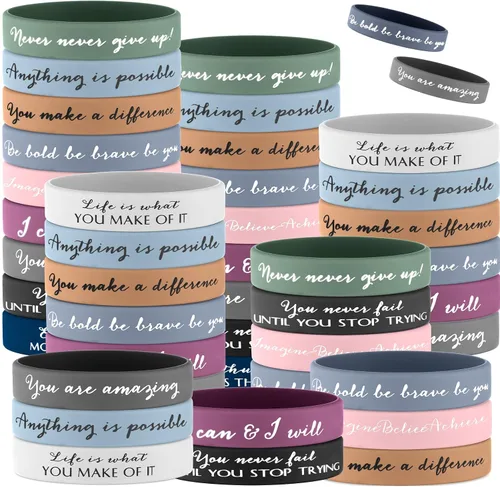 Vista 7 de Sieral 50 Piezas Pulseras Inspiracionales de Goma Motivacionales Regalos de Agradecimiento a Granel para Estudiantes Mujeres Hombres Pulseras